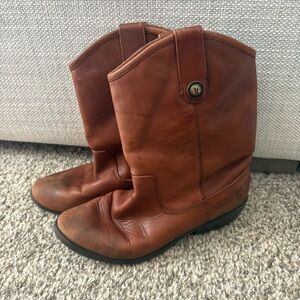 FRYE Melissa‎ Button Cowboy Boots Youth Boys Sz 3 Brown Leather Western Rodeo